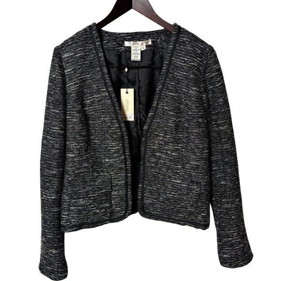 Studio Womens Blazer SZ12 Black & White Tweed Hook & Eye closure office MSR $128 - Picture 1 of 12